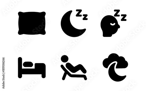 Sleep icons collection: simple silhouettes for restful themes