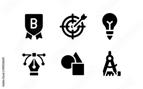 Minimalist icon set: design, creativity, target, idea, graphic elements
