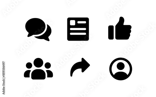 Minimalist communication and social media icon set for web and app design