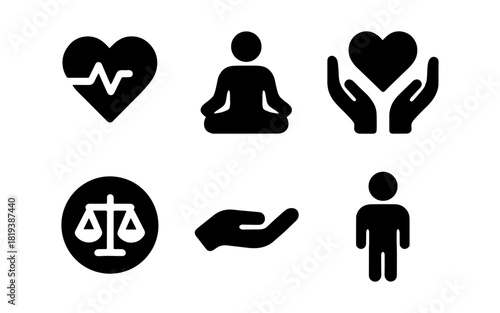Silhouette icons: wellness, balance, and health symbols for mindful living
