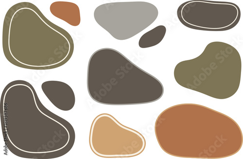 Set of abstract organic blob shape element design in muted earth tone color palette