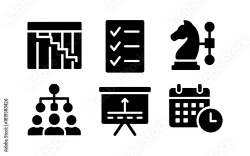 Project management icons: planning, strategy, and organization symbols