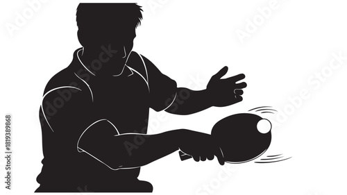 Silhouette of a man playing table tennis vector illustration of a ping pong player in action isolated on white background