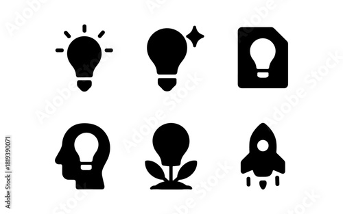Innovation icons: creativity and ideas expressed through bold silhouette design