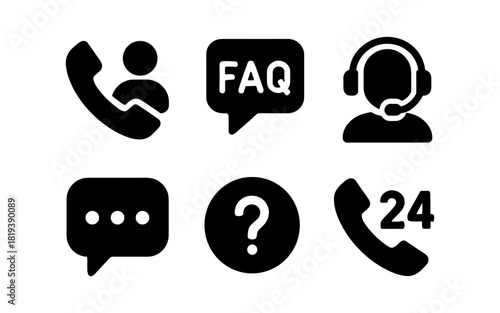 Customer support icons: communication and faq helpline symbols