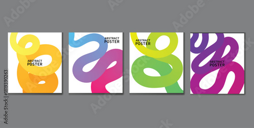 Set of four abstract gradient flowing shapes isolated on colorful wavy lines for social media design, poster, card, invitation, presentation, and web banner template
