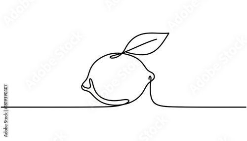 Minimalist white lemon with a single leaf continuous line art isolated on transparent background