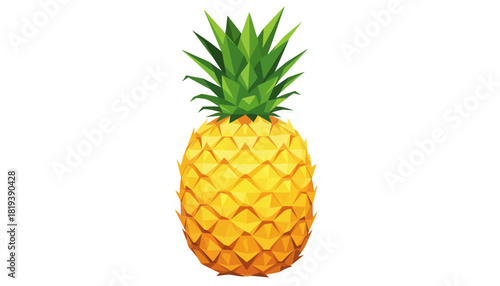 Stylized geometric pineapple with green leaves isolated on transparent background