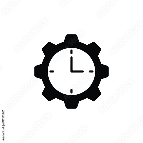 Time Management and Efficiency Gear Clock Icon - Vector Art on White Background