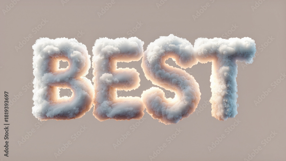 Fototapeta premium BEST Fluffy Cloud Lettering, Soft Airy Promo Text Art, Warm Highlight Typography Design for Marketing and Branding