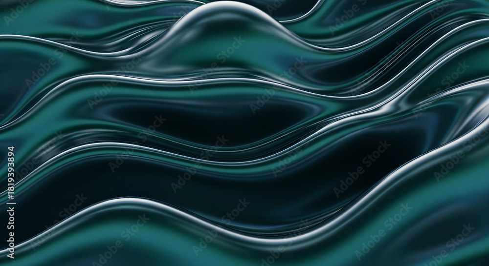 Obraz premium Metallic Fluid Waves Abstract Background Teal Copy Space