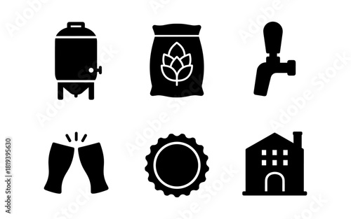 Craft beer icons collection: essential brewing equipment and beer symbols