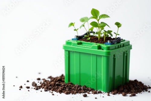 Innovative green car battery concept nature meets technology in a sustainable environment