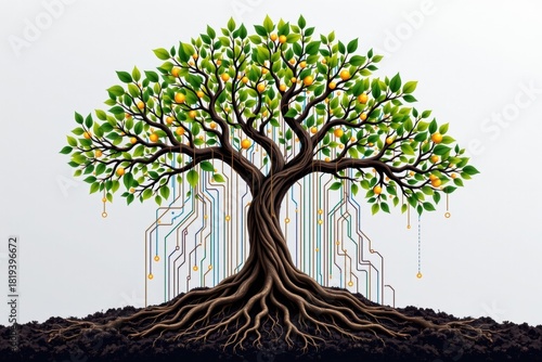 Digital art of tree roots and aedb connection nature illustration abstract close-up growth concept