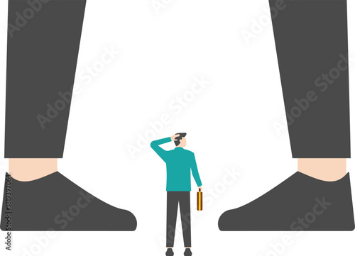Small businessman standing at the foot of the giant

