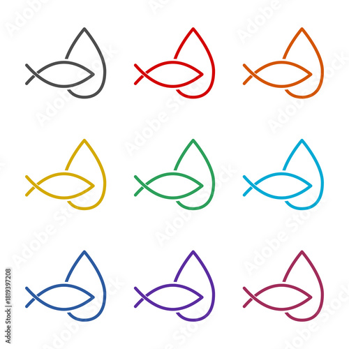 Fish collagen icon isolated on white background. Set icons colorful
