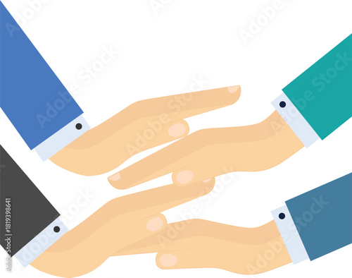 . Colleagues and partners putting their hands together. Teamwork, the signing of the contract, the path to success.

