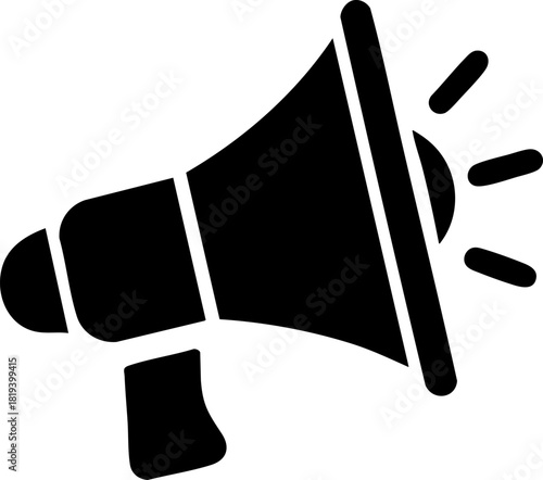 Flat black megaphone icon for social media marketing on a clean white background