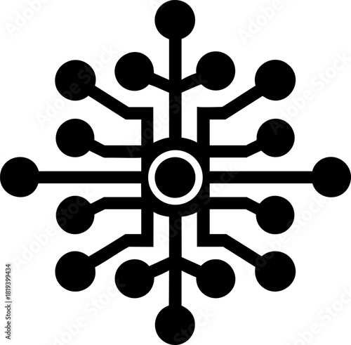 Flat black vector icon representing a neural network node diagram on a white background