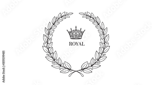 Elegant laurel wreath with a crown vector illustration for royal designs isolated on white background