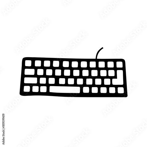 Simple black and white graphic illustration of a computer keyboard design