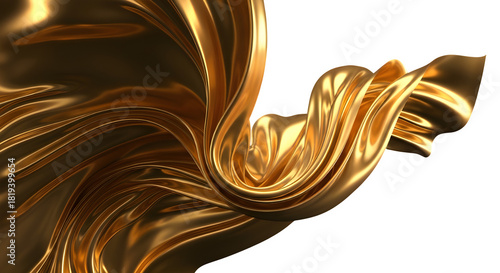 Golden Satin Fabric Wave - 3D Luxury Gold Cloth, Floating Silk Texture, Elegant Background