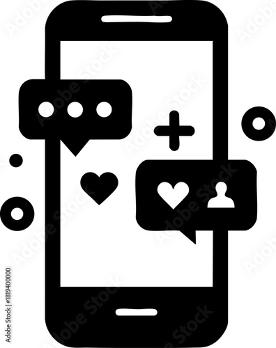 Smartphone displaying social media notifications with chat bubbles in a modern design