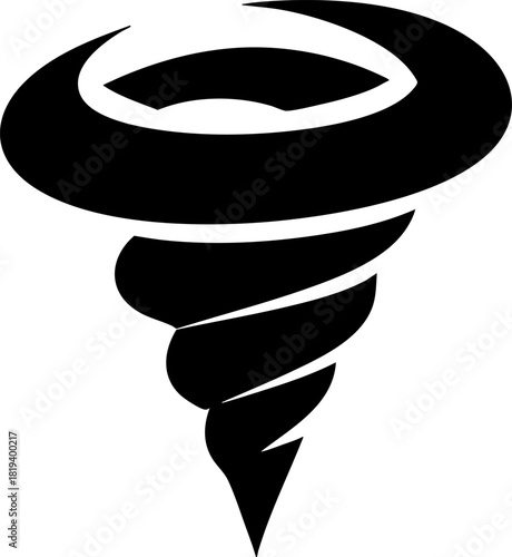 Stylized black tornado funnel icon on a white background for weather illustrations