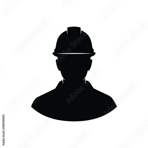 Construction Worker Engineer Silhouette Hard Hat Icon - Vector Art on White Background