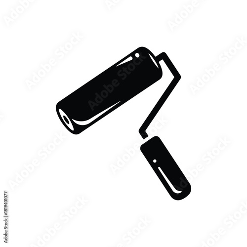 Wall Painting and Home Renovation Paint Roller Icon - Vector Art on White Background