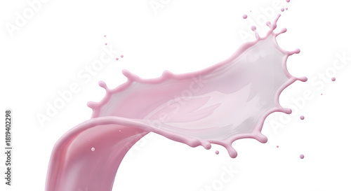 Pink Strawberry Milk Splash - 3D Liquid Flow, Smooth Dairy Shake, Sweet Beverage Wave Isolated