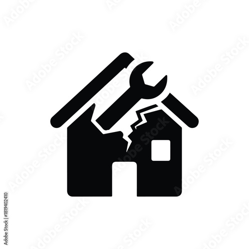 House Damage Repair and Maintenance Service Icon - Vector Art on White Background