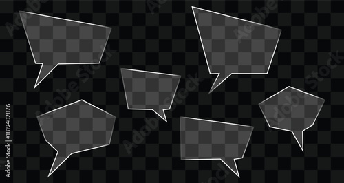 Set of Transparent Speech Bubbles in Different Geometric Shapes, Isolated on a Dark Background, Perfect for Communication and Design