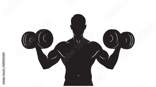 Silhouette of a muscular man lifting dumbbells vector illustration for fitness and gym concepts isolated on white background
