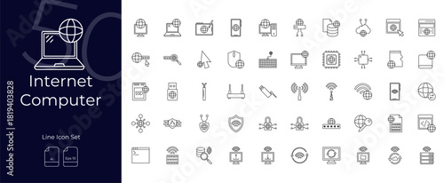 Internet Computer Line Editable Icons set