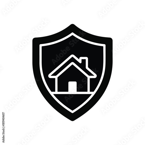 Home Security and Property Protection Shield Icon - Vector Art on White Background
