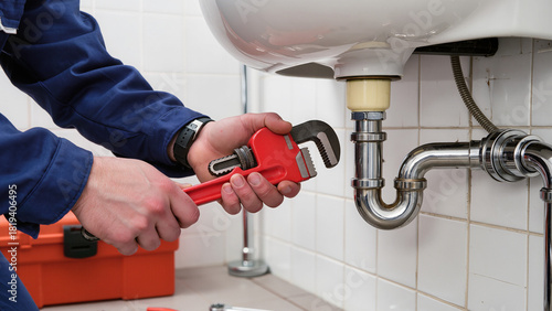 Photos plumber fixing a pipe