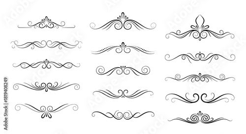 Collection of elegant vintage calligraphic flourish dividers and decorative scroll borders perfect for document design and invitation embellishments.