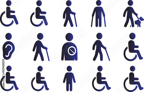 Collection of disability and accessibility icons isolated on white background