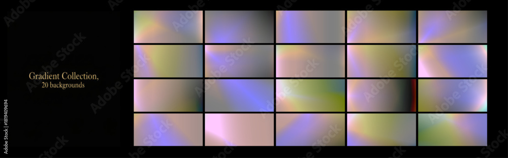 Fototapeta premium Gradient Collection, cool iridescent tones, abstract backgrounds, dark backdrop, with copy space