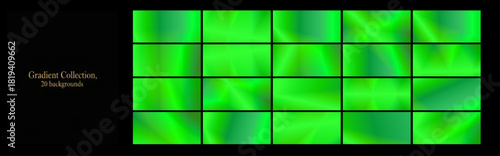 A collection of gradients, deep tones from light to dark green, abstract backgrounds. Green gradient for album covers. Calm photo collages with a green gradient.