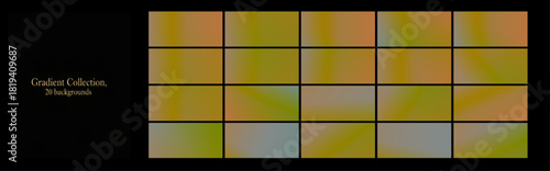 A collection of gradients, cool iridescent tones, abstract backgrounds, dark backgrounds. natural and calming tones, modern background set	
