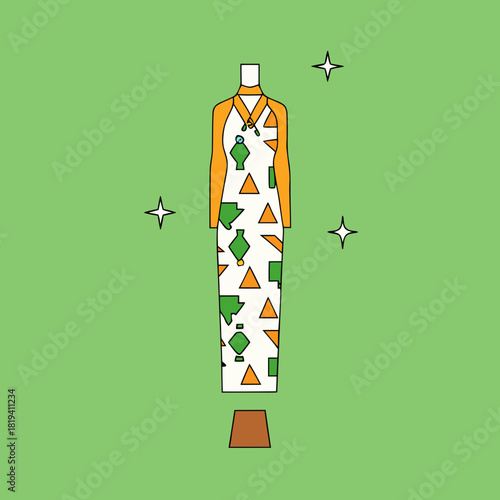 Geometric patterned exclamation mark dress on mannequin