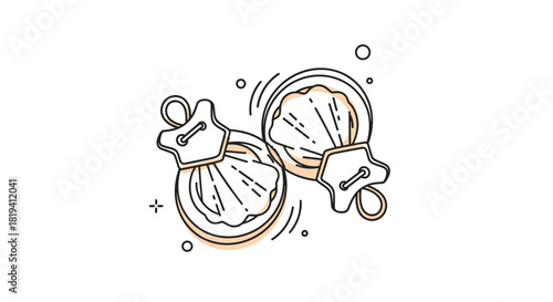 A simple line art icon of a pair of castanets a traditional Spanish percussion instrument with abstract decorative elements.