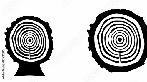 Striking tree rings graphic showcasing aging growth, symbolizing resilience and time's passage in nature's elegant patterns, perfect for conservation