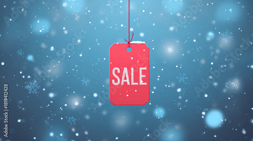 winter sale red hanging label on snowy blue background illustrated animation