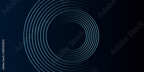 Blue abstract background with glowing circles. Swirl circular lines pattern. Geometric spiral. Twirl element. Modern graphic design. Futuristic technology concept.