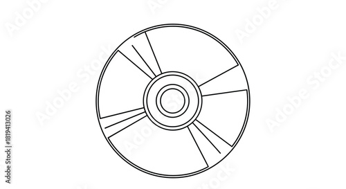 A clean black outline drawing of a classic compact disc showing its distinctive radial lines and central hole on a white background.