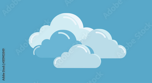 A charming cluster of fluffy cartoon clouds in a delightful array of light blue and white shades floats serenely against a solid light blue sky.