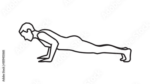 Man doing push ups simple line drawing vector illustration isolated on white background